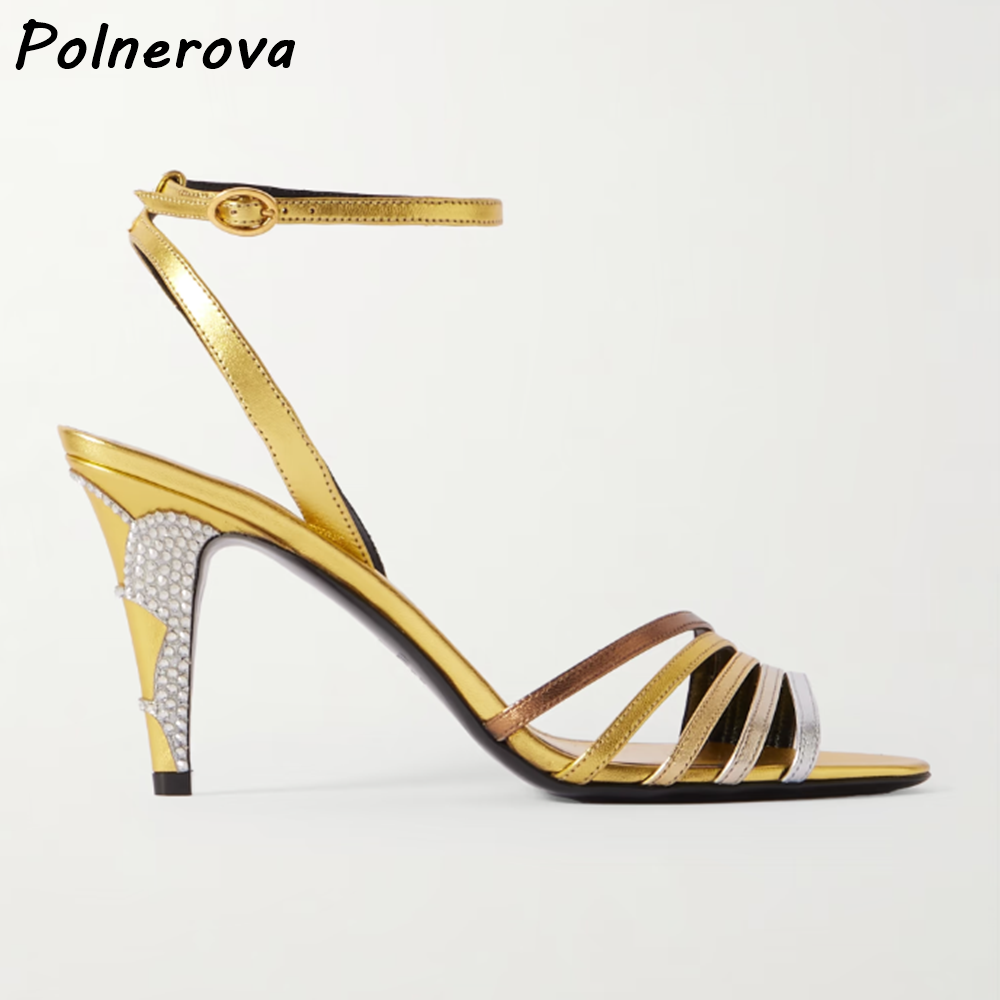 Gold Silvery Rhinestone Heels  - Summer Clothing Dress review and price