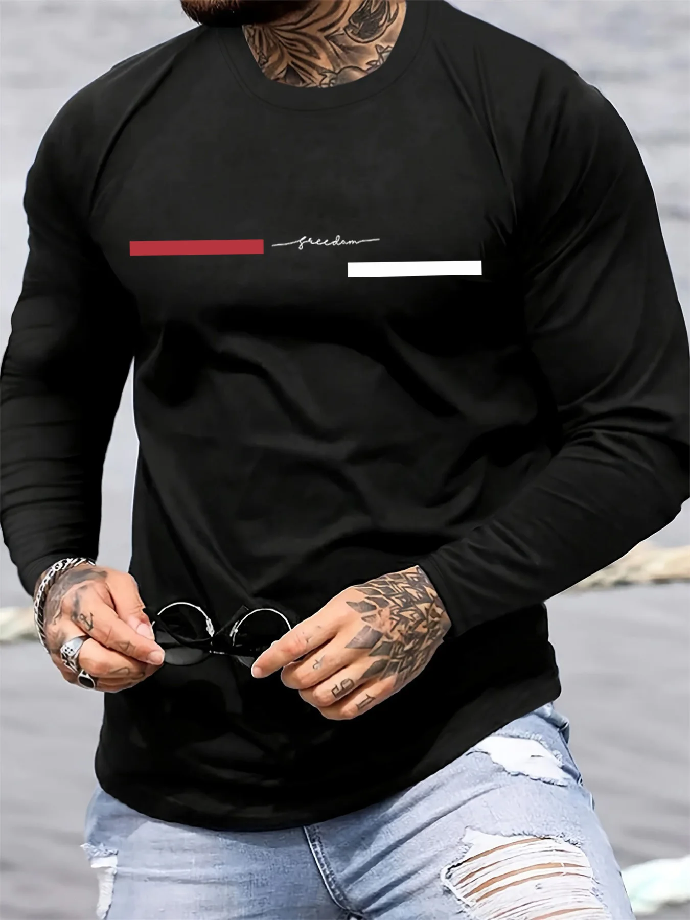 Red black Line men's long slee - Summer Clothing Types review and price