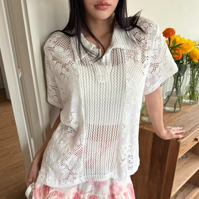 Retro  Collar Lace Shirt Women - Summer Clothing Online Shopping review and price
